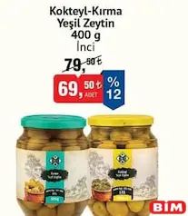 İNCİ KOKTEYL-KIRMA YEŞİL ZEYTİN 400 G